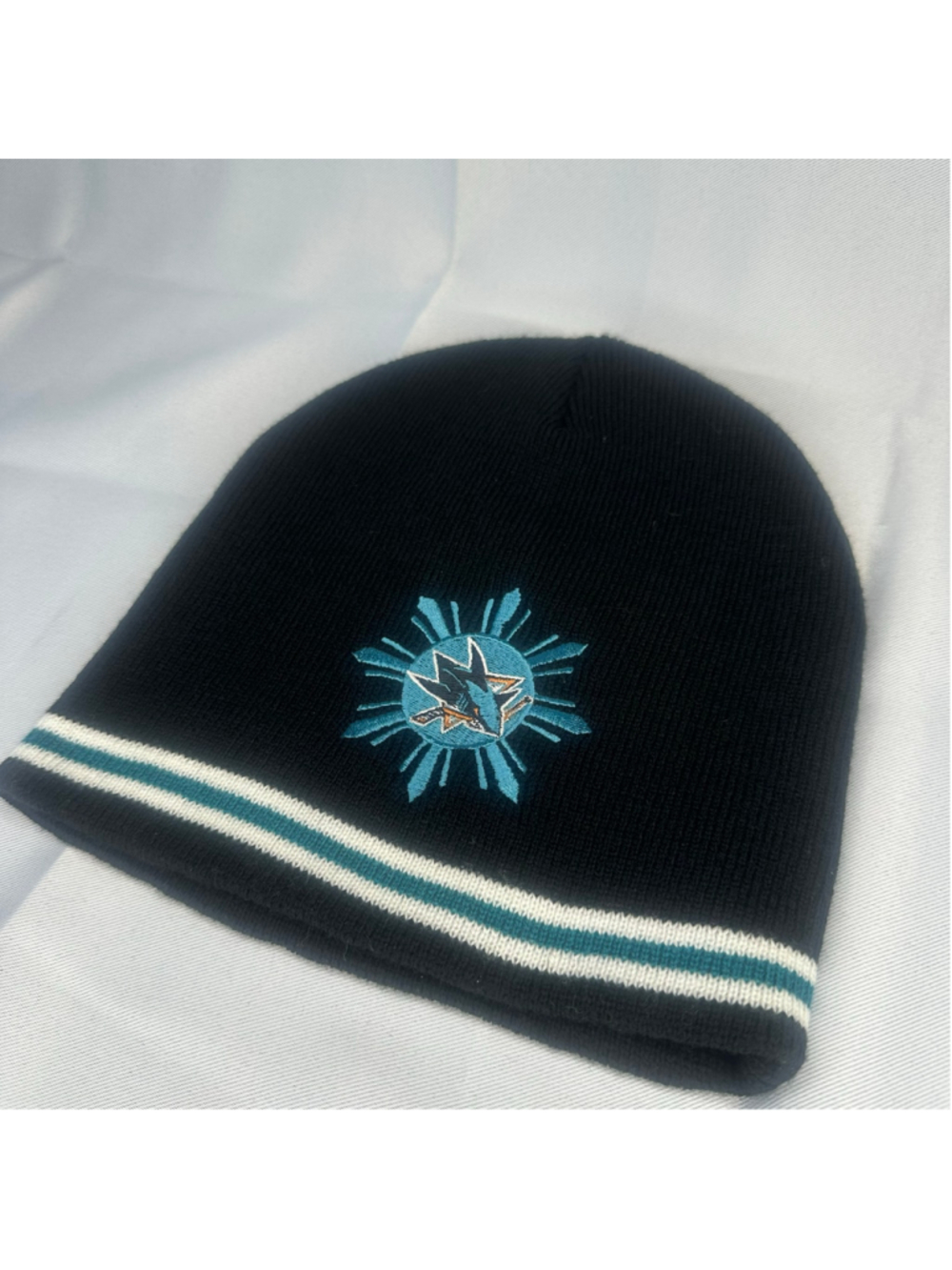 NHL San Jose Sharks Hockey Black Beanie w Stripes